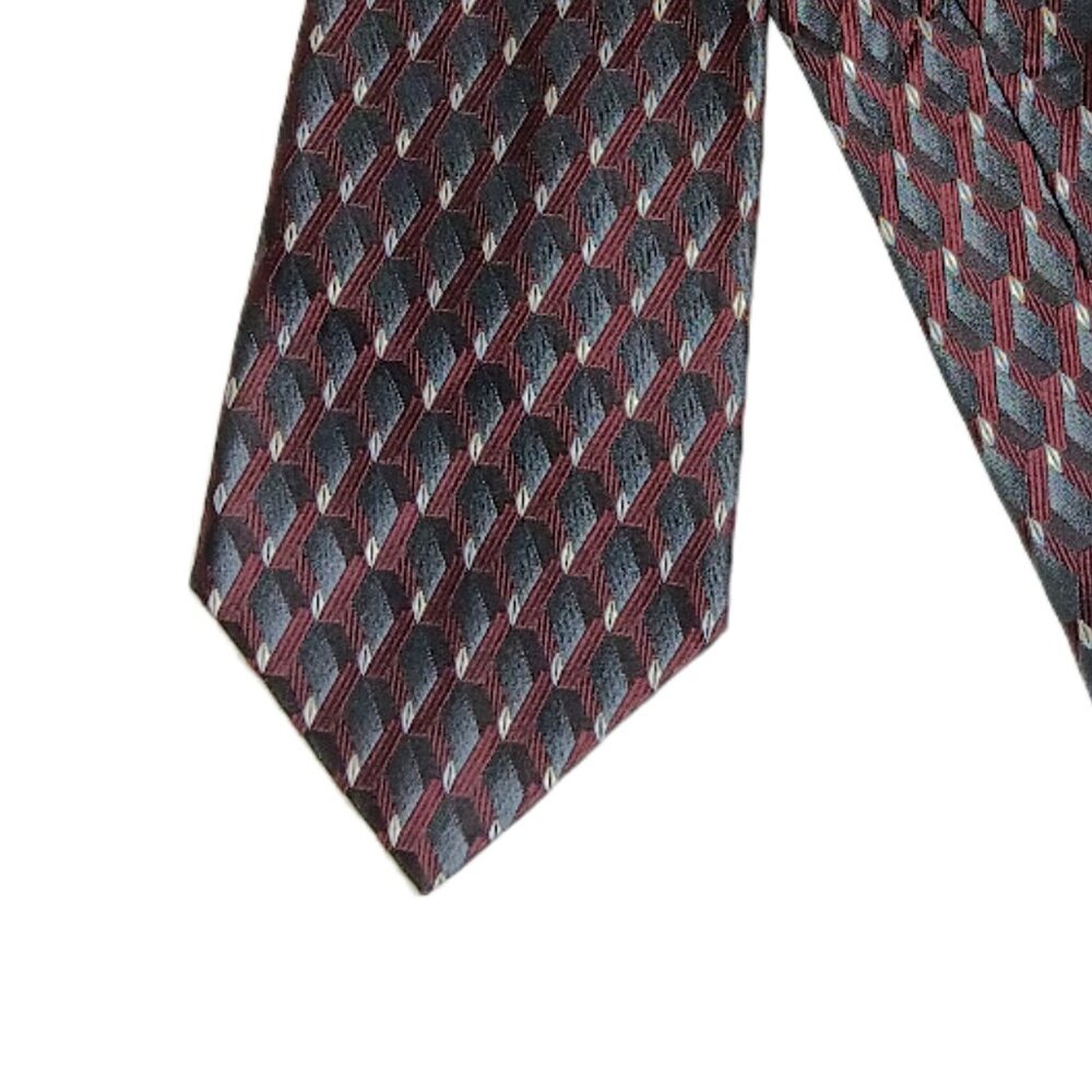 Joseph & Feiss Silk Tie Men’s 60.5” Eggplant Purple Gray Geometric Art Deco Wide